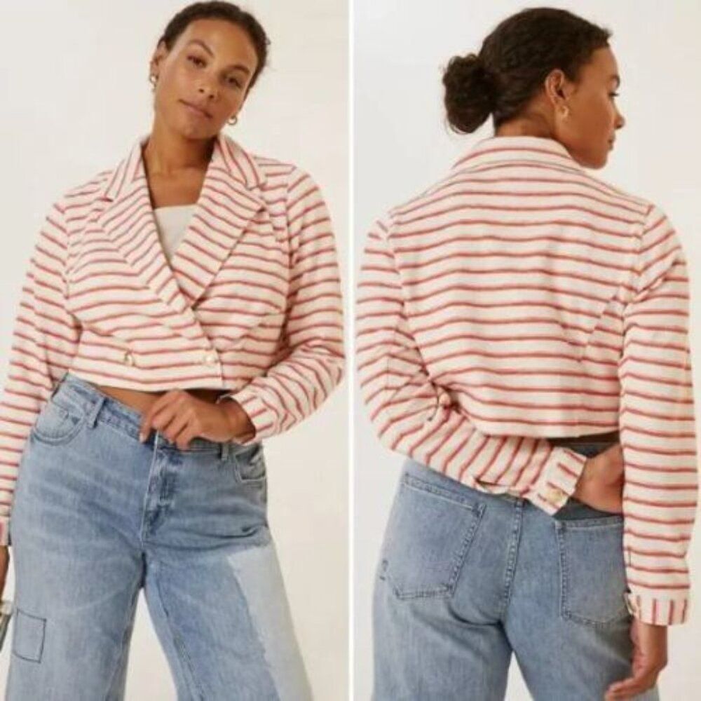 NWT Anthropologie Maeve Cropped Terry Stripe Jacket | 24W